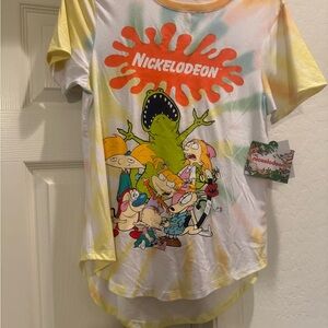 NWT Nickelodeon Rugrats Yellow Tie Dye T-Shirt Juniors Medium 7-9 High Low Hem